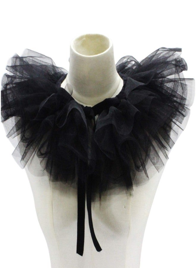 Saccgt Victorian Ruffled Mesh Fake Collar Shawl Tulle Clown Cosplay Neck Ruff Choker - Image 1